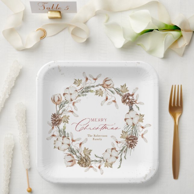 Minimalist Christmas Wreath Paper Plates (Wedding)