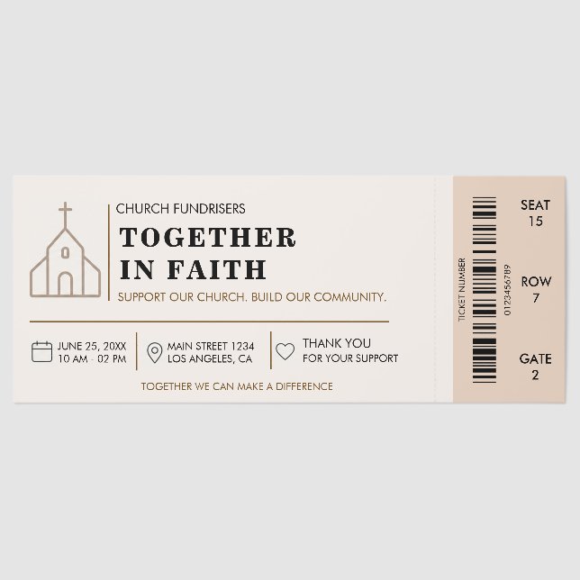 Minimalist Church Fundraiser Raffle Tickets (Front)
