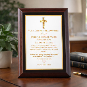 Minimalist Church Member Gold Cross Award Plaque