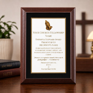 Minimalist Church Member Gold Prayer Hands Award Plaque