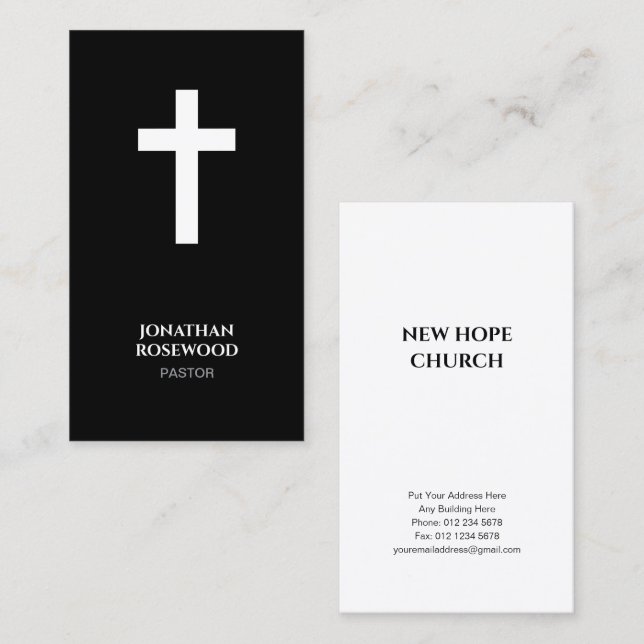 Minimalist Church | Pastor & Ministry Black Business Card (Front/Back)