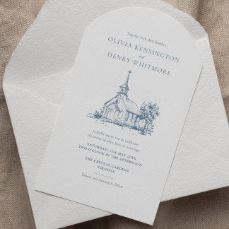 Minimalist Church Venue Sketch Arch Style Wedding Invitation
