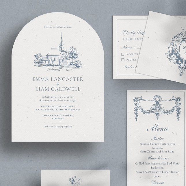 Minimalist Church Venue Sketch Arch Style Wedding Invitation (Creator Uploaded)
