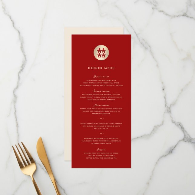 Minimalist Circle Double Happiness Chinese Wedding Menu (Front/Back In Situ)