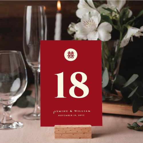 Minimalist Circle Double Happiness Chinese Wedding Table Number
