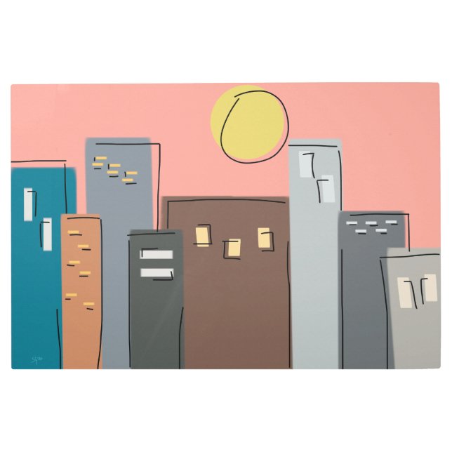 Minimalist City Skyline Urban Architecture Artwork Metal Print (Front)
