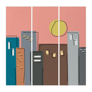Minimalist City Skyline Urban Architecture Artwork Triptych