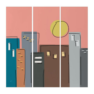 Minimalist City Skyline Urban Architecture Artwork Triptych
