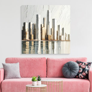 Minimalist Cityscape Textured 3D Paining Canvas Print