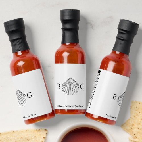 Minimalist Clam Seashell Monogram Wedding Favor Hot Sauces