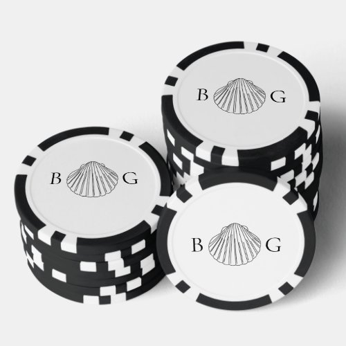 Minimalist Clam Seashell Monogram Wedding Favor Poker Chips