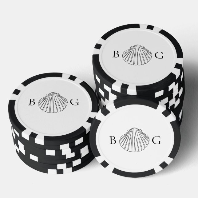 Minimalist Clam Seashell Monogram Wedding Favor Poker Chips (Stack)