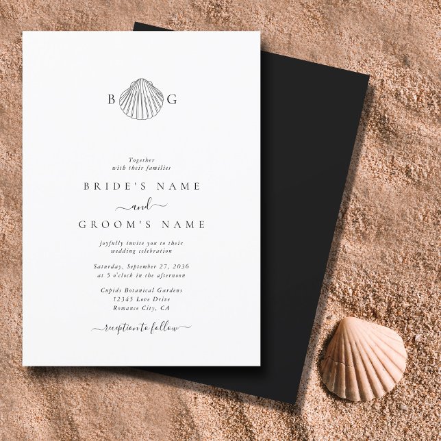 Minimalist Clam Seashell Monogram Wedding Invitation (Minimalist Clam Seashell Monogram Wedding Invitation)
