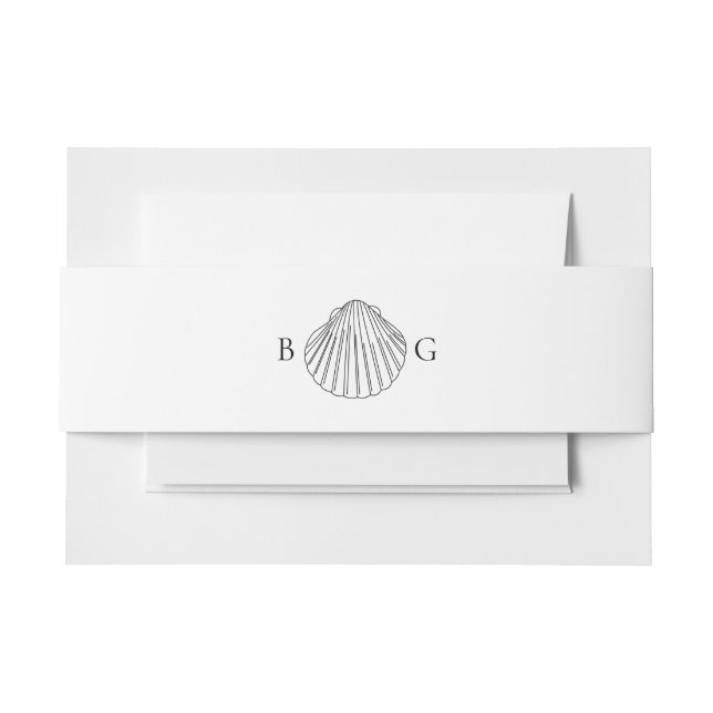 Minimalist Clam Seashell Monogram Wedding Invitation Belly Band (Front Example)