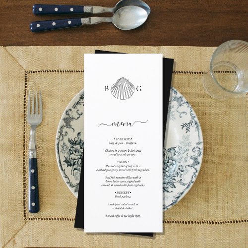 Minimalist Clam Seashell Monogram Wedding Menu