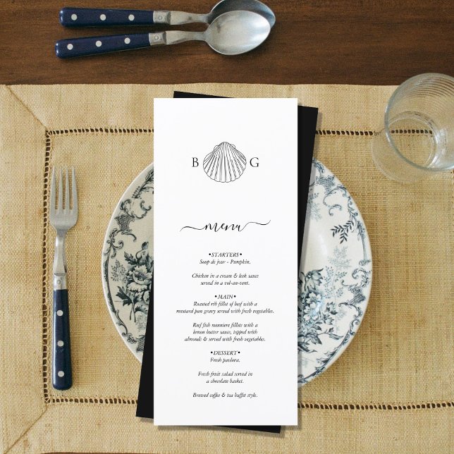 Minimalist Clam Seashell Monogram Wedding Menu (Minimalist Clam Seashell Monogram Wedding Menu)
