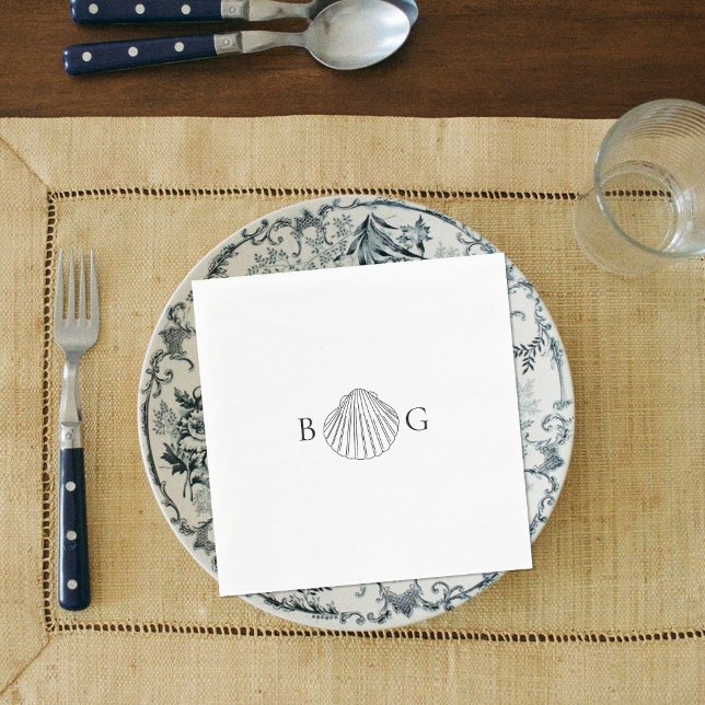 Minimalist Clam Seashell Monogram Wedding  Napkins (Minimalist Clam Seashell Monogram Wedding Napkins)