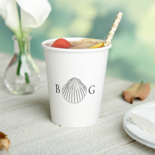 Minimalist Clam Seashell Monogram Wedding  Paper Cups