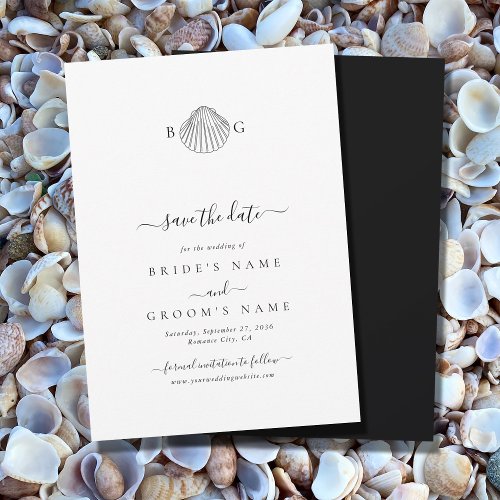 Minimalist Clam Seashell Monogram Wedding Save The Date
