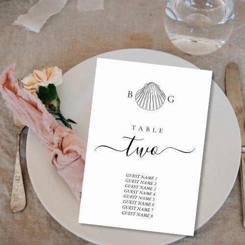 Minimalist Clam Seashell Monogram Wedding Table Number