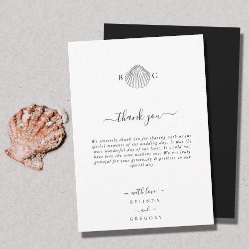 Minimalist Clam Seashell Monogram Wedding Thank You Card