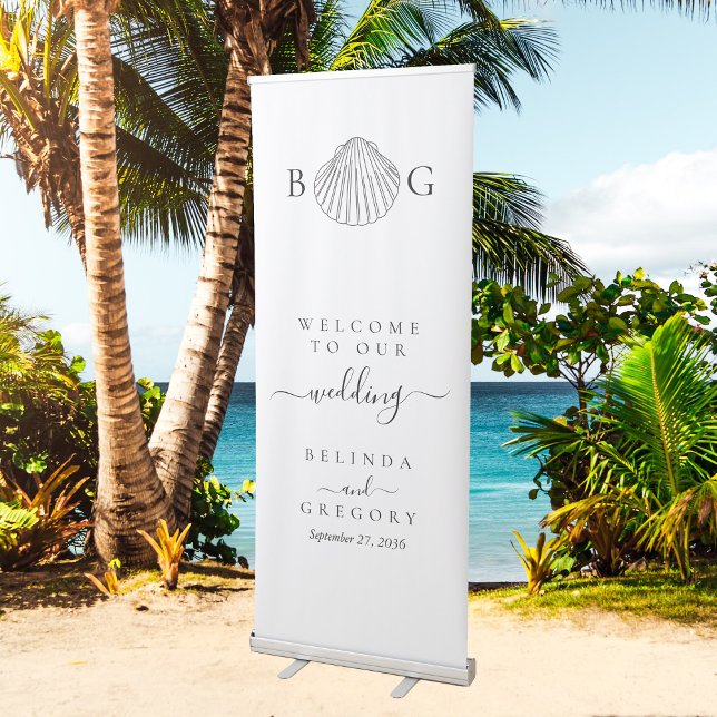 Minimalist Clam Seashell Monogram Wedding Welcome Retractable Banner (Minimalist Clam Seashell Monogram Wedding Welcome Retractable Banner)