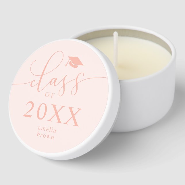 Minimalist Class of Graduation Party Blush Pink Mini Candle Favors (Corner)