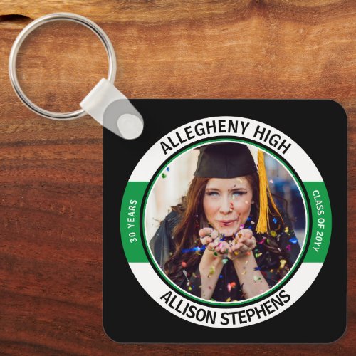 Minimalist Class Reunion Photo _ Black Green White Keychain