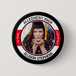 Minimalist Class Reunion Photo - Black Red White Button