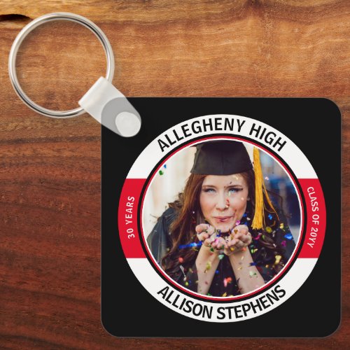 Minimalist Class Reunion Photo _ Black Red White Keychain