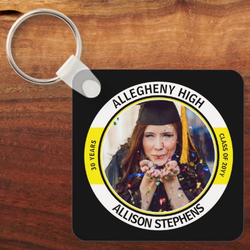 Minimalist Class Reunion Photo _Black Yellow White Keychain