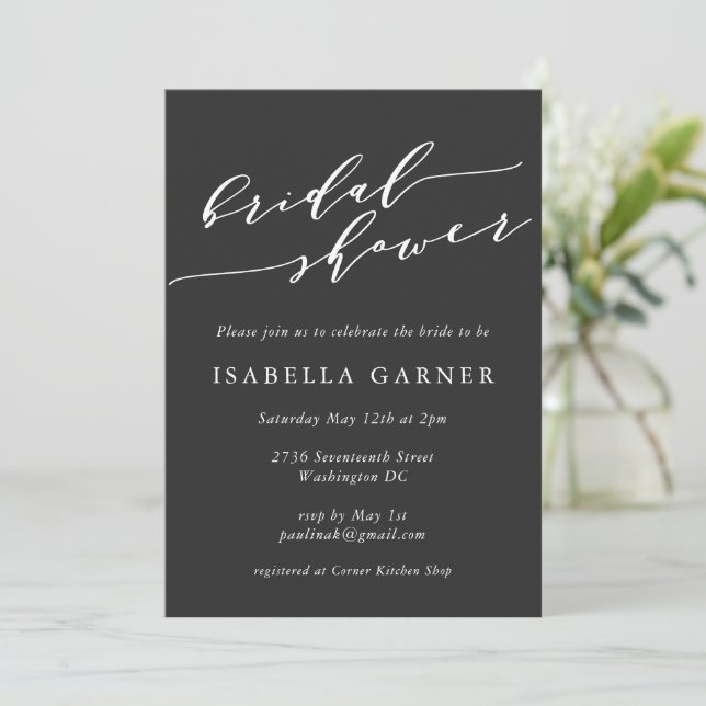 Minimalist Classic Black and White Bridal Shower Invitation (Standing Front)