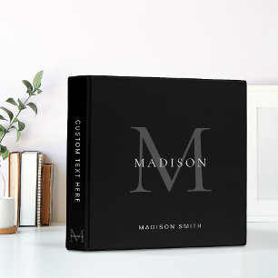 Minimalist Classic Black and White Gray Monogram 3 Ring Binder