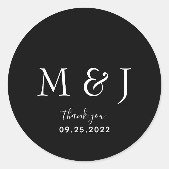 Minimalist Classic Black Monogram Classic Round St Sticker (Front)