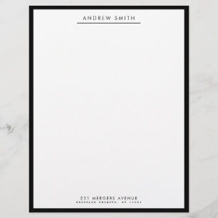 Minimalist Classic Black Simple Line Name Address Letterhead