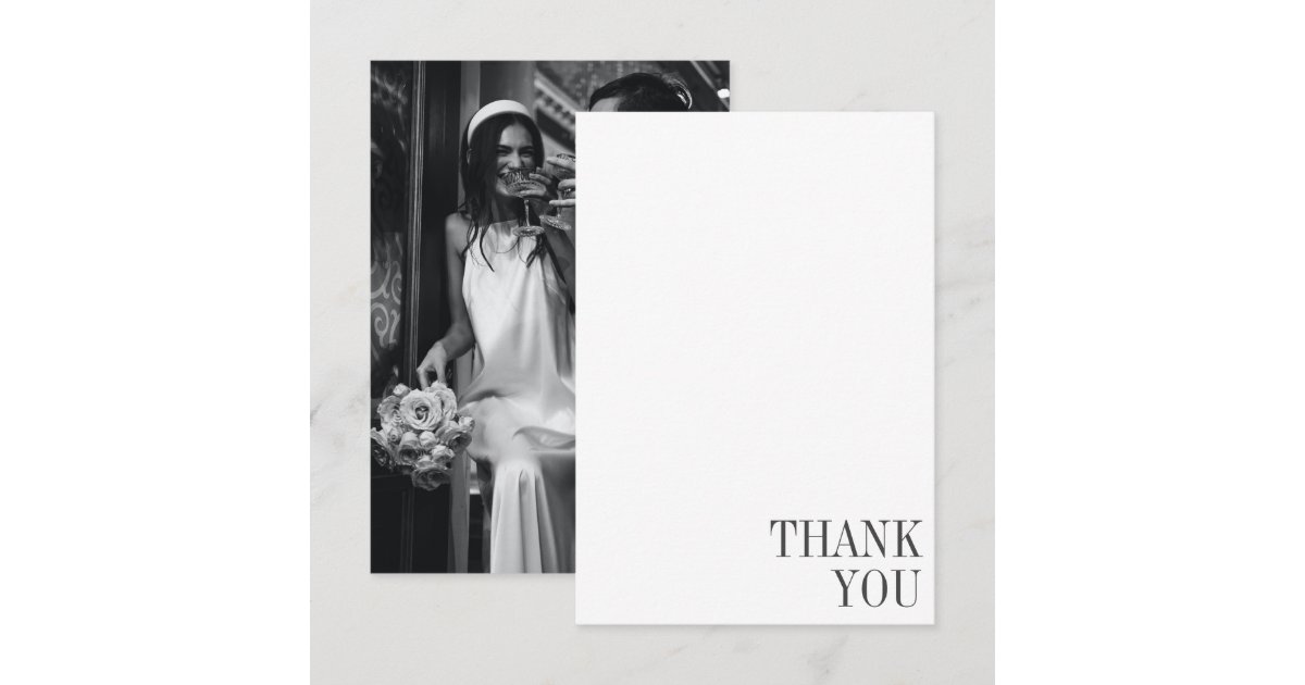 Minimalist Classic Black Typography Photo Wedding Thank You Card | Zazzle