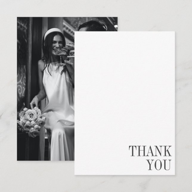 Minimalist Classic Black Typography Photo Wedding  Thank You Card (Front/Back)