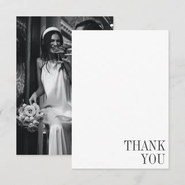 Minimalist Classic Black Typography Photo Wedding Thank You Card | Zazzle