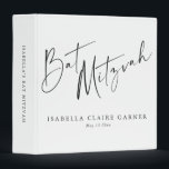 Minimalist Classic Black White Custom Bat Mitzvah  3 Ring Binder<br><div class="desc">This modern Bat Mitzvah guest book features bold handwritten-style lettering paired with clean, timeless typography. Designed in classic black and white, it works beautifully as a place to collect guest messages, preserve event photos, or use as a planning and memory book before and after the celebration. A meaningful keepsake for...</div>