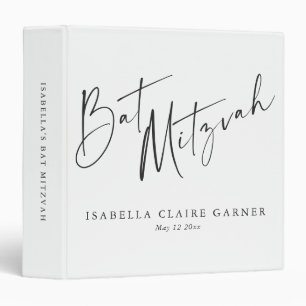 Minimalist Classic Black White Custom Bat Mitzvah  3 Ring Binder