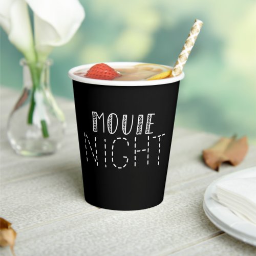 Minimalist Classic Black  White Movie Night  Paper Cups