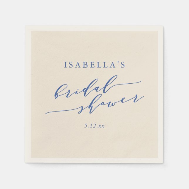 Minimalist Classic Blue Chic Bridal Shower Custom Napkins (Front)