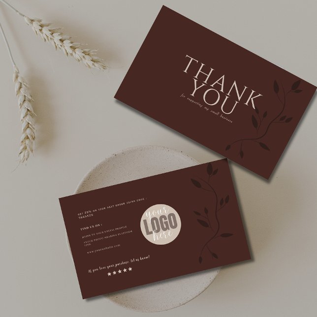 Minimalist classic brown thank you support small business card (Creator Uploaded)