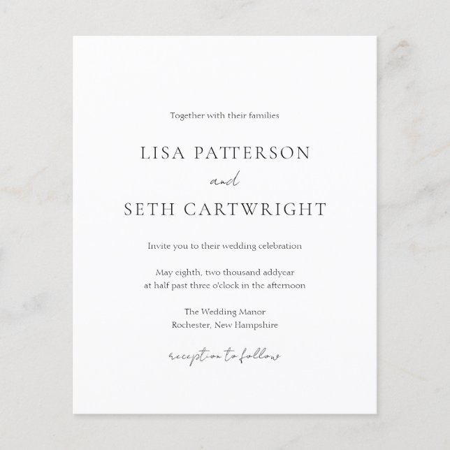 Minimalist Classic Budget Wedding Invitation (Front)