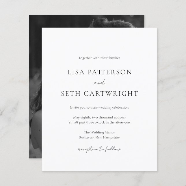 Minimalist Classic Budget Wedding Invitation (Front/Back)