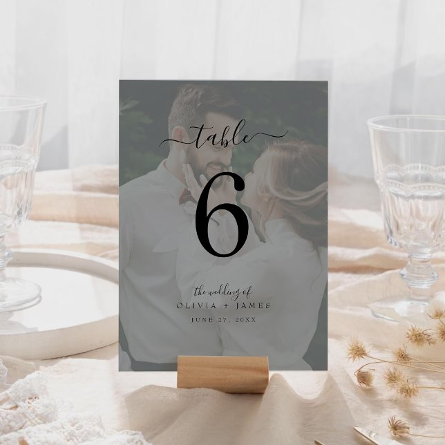 Minimalist Classic Calligraphy Wedding Photo Table Number (Minimalist Classic Calligraphy Wedding Photo Table Number)