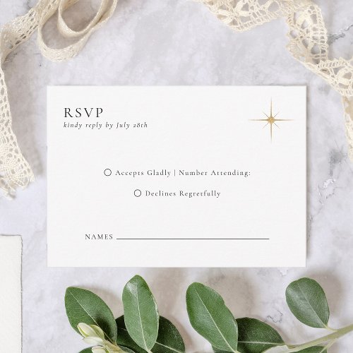 Minimalist Classic Celestial Gold Stars Wedding RSVP Card