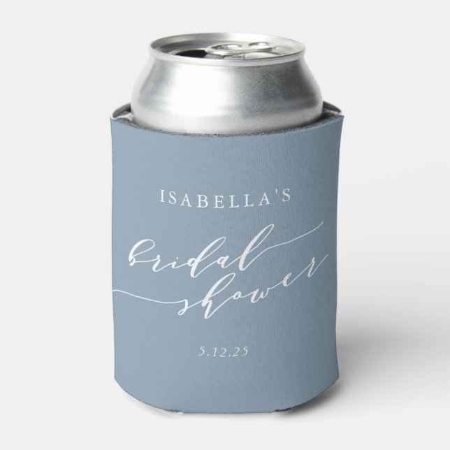Minimalist Classic Dusty Blue Bridal Shower Custom Can Cooler (Can Front)