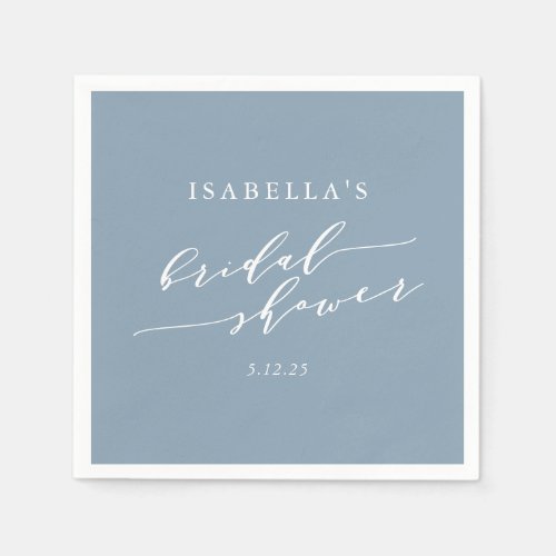 Minimalist Classic Dusty Blue Bridal Shower Custom Napkins