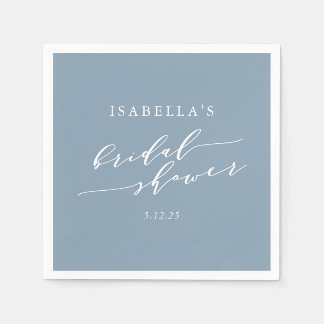 Minimalist Classic Dusty Blue Bridal Shower Custom Napkins (Front)